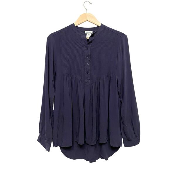 Sundance Pintuck Henley Blouse Top Women Size Small Navy Blue Flowy Boho - Picture 1 of 5